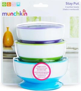 Munchkin Stay Put Bowl Πολύχρωμα Μπολ Φαγητού με Βεντούζα (6m+) 3τμχ