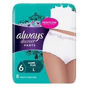Always Discreet Pants Plus Large No6 Εσώρουχο μιας χρήσης για ακράτεια, 8τεμάχια
