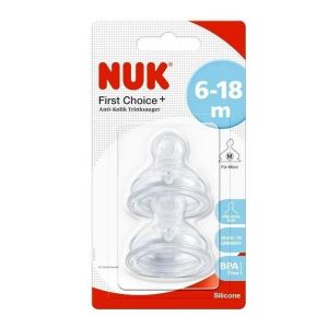 Nuk First Choice+ Θηλές Σιλικόνης No Colic 6-18m Medium 2τμχ