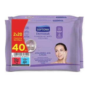 Septona Dermasoft Cleansing Wet Wipes Μαντηλάκια Nτεμακιγιάζ για Πρόσωπο & Μάτια 2x20τεμ
