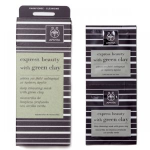 Apivita Express Beauty With Green Clay Μάσκα Προσώπου Για Βαθύ Καθαρισμό Με Πράσινη Άργιλο Για Λιπαρό/Μικτό Δέρμα 2x8ml