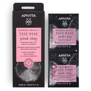 Apivita Express Beauty Pink Clay Μάσκα Για Απαλό Καθαρισμό Με Ροζ  Άργιλο Για Κανονικές/ Ξηρές Επιδερμίδες 2Χ8ml