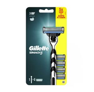 Gillette Mach3 Ανταλλακτικές Κεφαλές Ξυρίσματος 5τμχ + Δώρο Λαβή Ξυριστικής Μηχανής Mach3 1τμχ