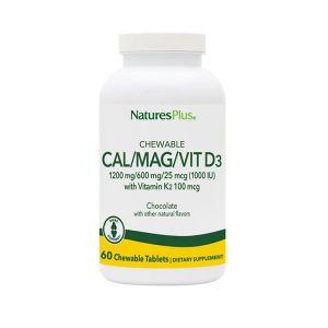 Nature's Plus Cal/Mag/Vit D3 60 Μασώμενες Ταμπλέτες με Γεύση Σοκολάτα με Ασβέστιο 1200mg Μαγνήσιο 600mg D 1000iu + K 100mcg